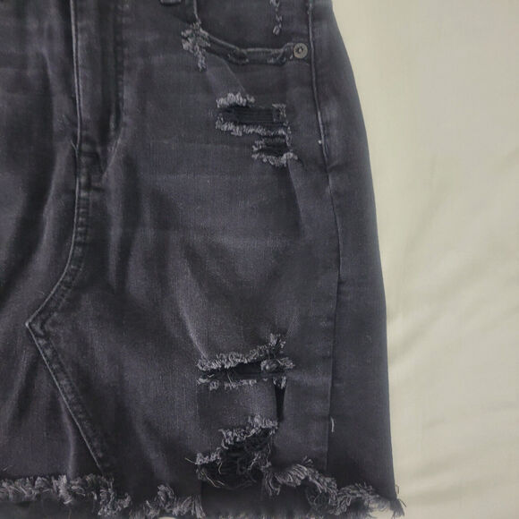 American Eagle Denim Mini‎ Skirt Womens 00 Charcoal Destroyed Raw Hem Distressed - Picture 12 of 15